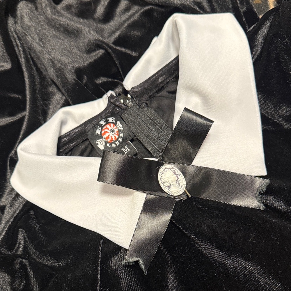Lip Service Black Velvet Bodysuit with White Accents